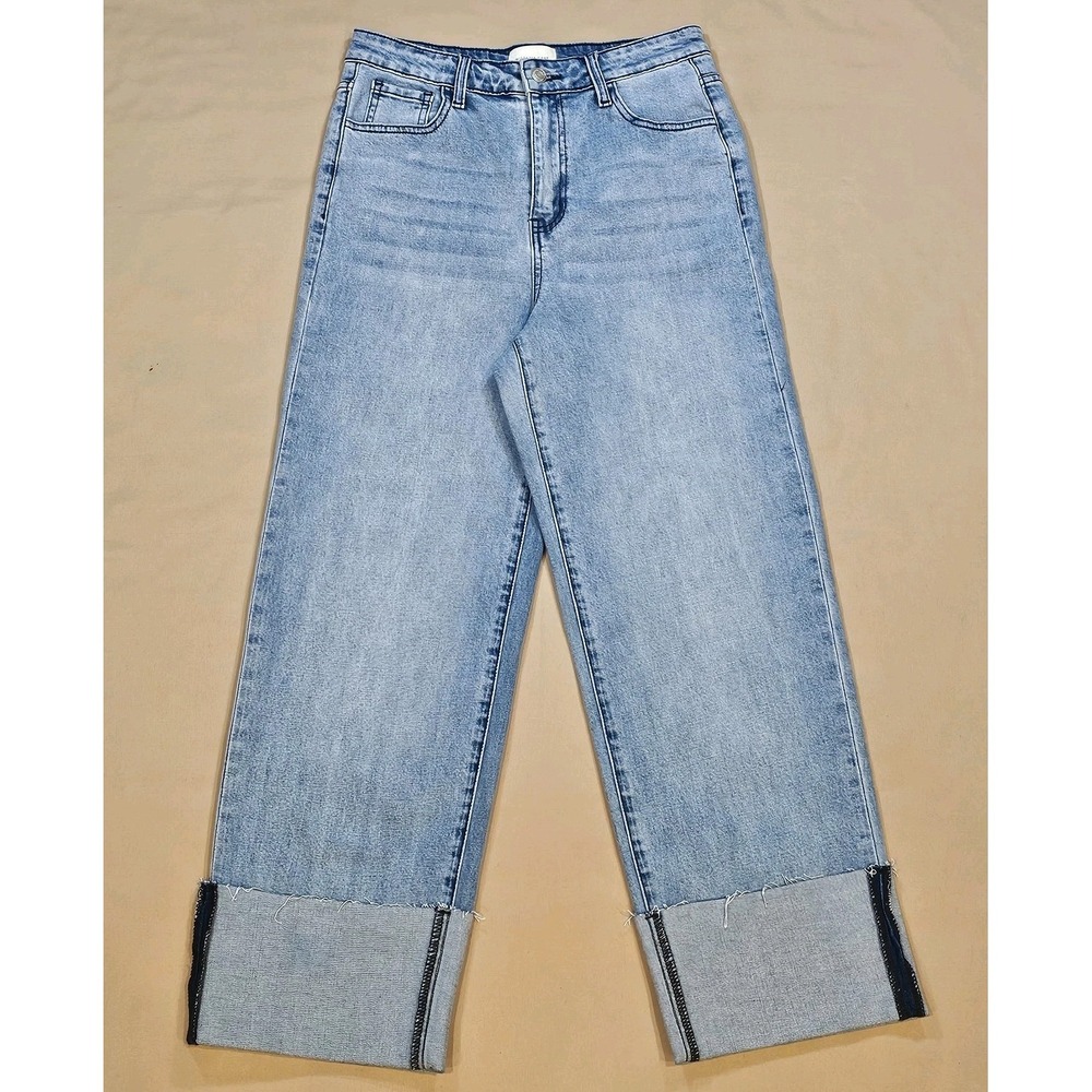 Wisteria Lane Wide Leg Cuffed‎ Womens Size Medium High-Rise Stretch Light Wash